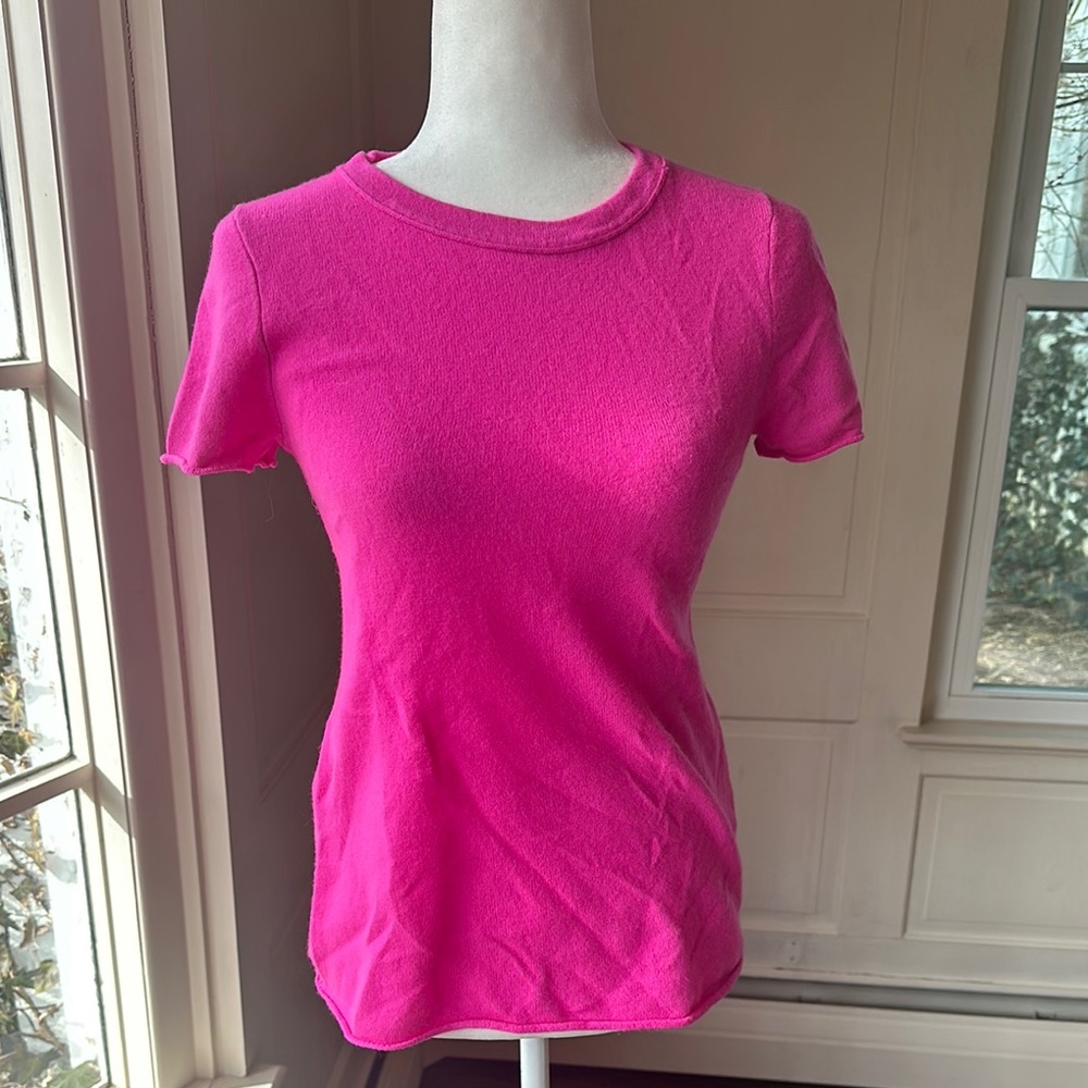 J. Crew Hot Pink Short Sleeve Crewneck Sweater